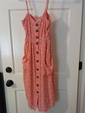 Japna Coral Button-Front Floral Midi Dress